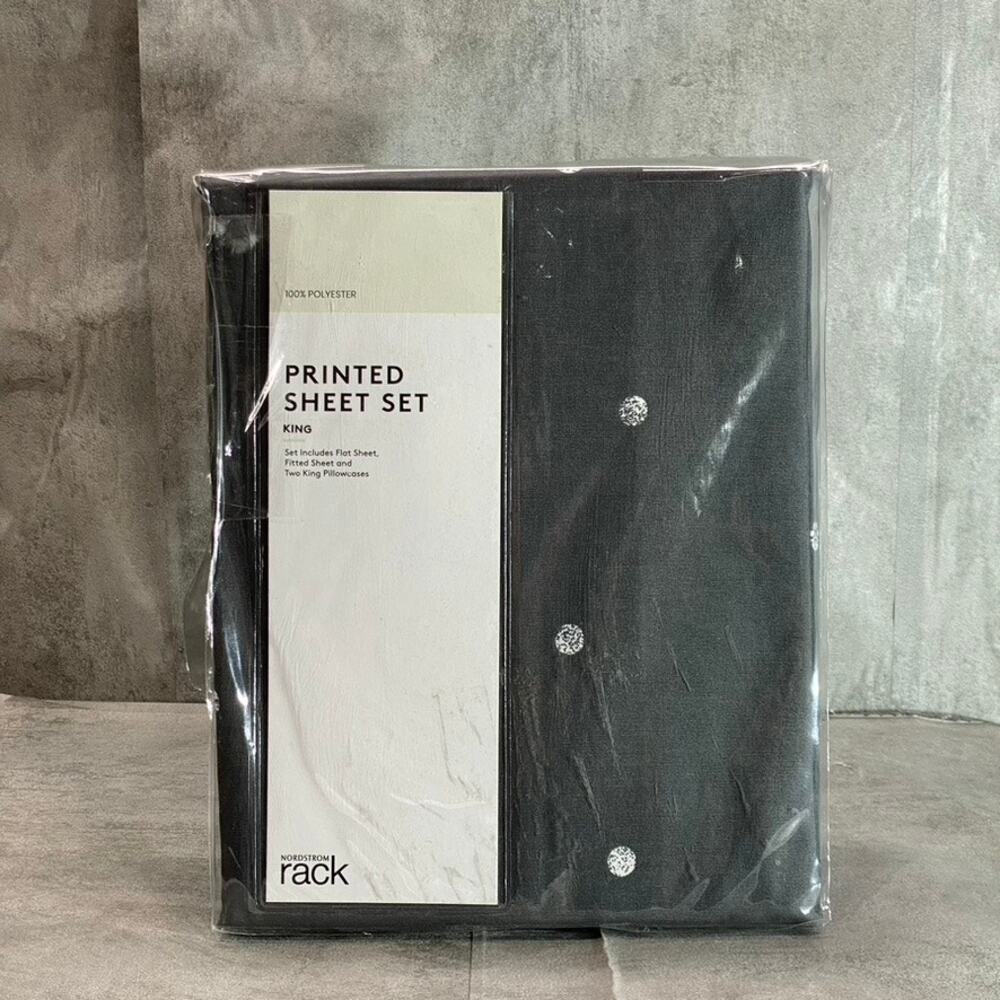 NORDSTROM RACK Gray Pearl Dot Print 4-Piece King Size Bed Sheet Set